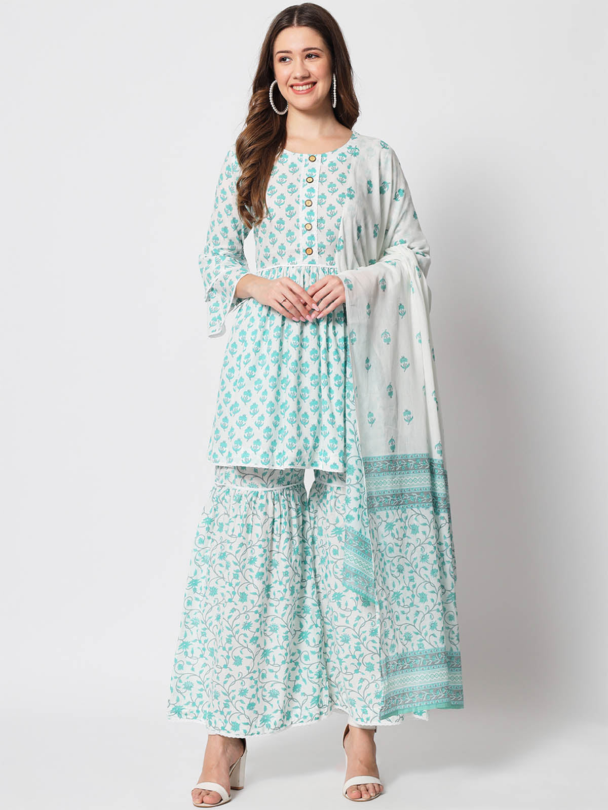  Rajwada - Classic Blue Cotton Printed Stitched Kurta Set