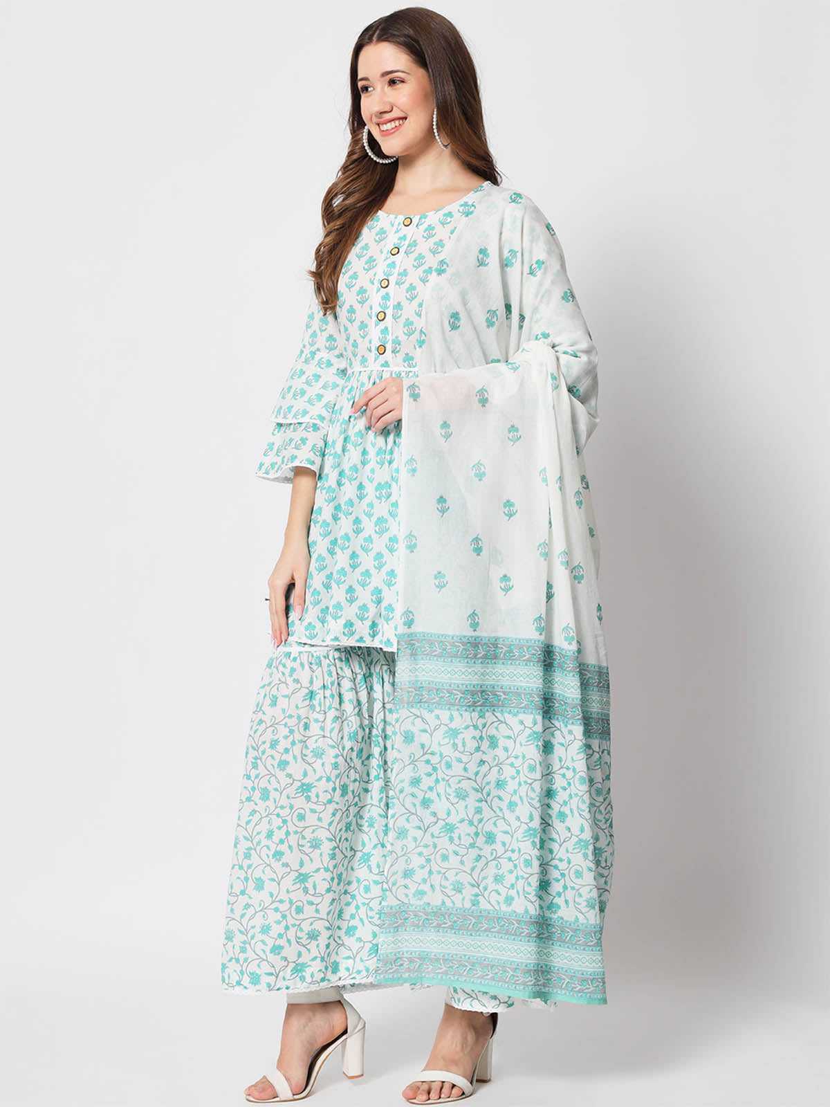  Rajwada - Classic Blue Cotton Printed Stitched Kurta Set
