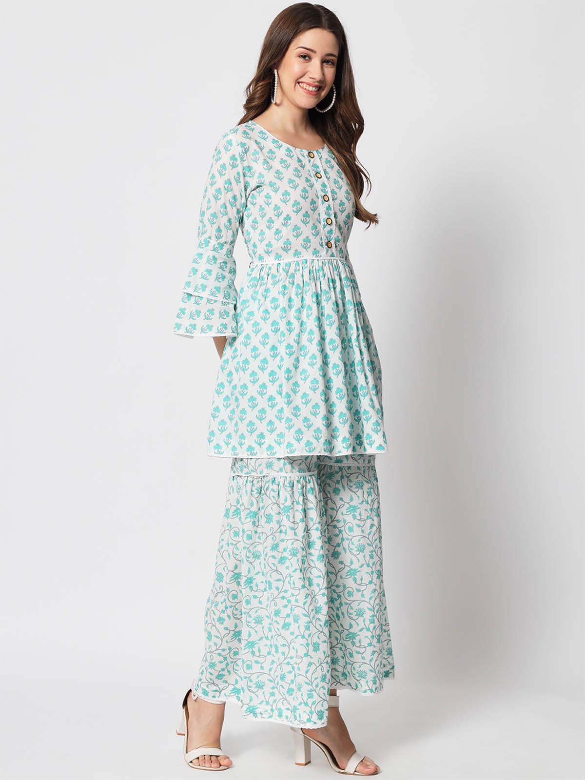  Rajwada - Classic Blue Cotton Printed Stitched Kurta Set