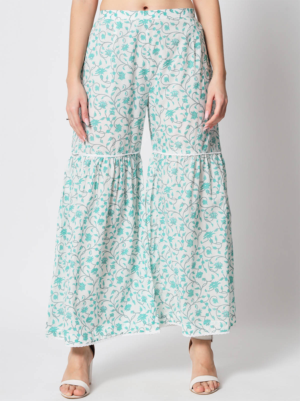  Rajwada - Classic Blue Cotton Printed Stitched Sharara Pant
