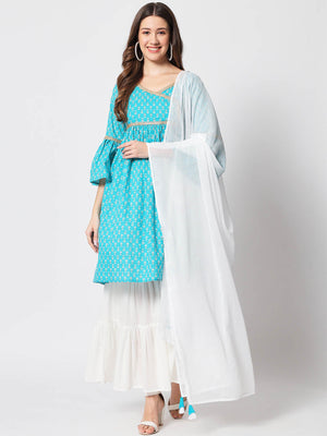 Rajwada - Pretty Blue Cotton Printed Stitched Kurta Set