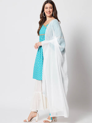Rajwada - Pretty Blue Cotton Printed Stitched Kurta Set