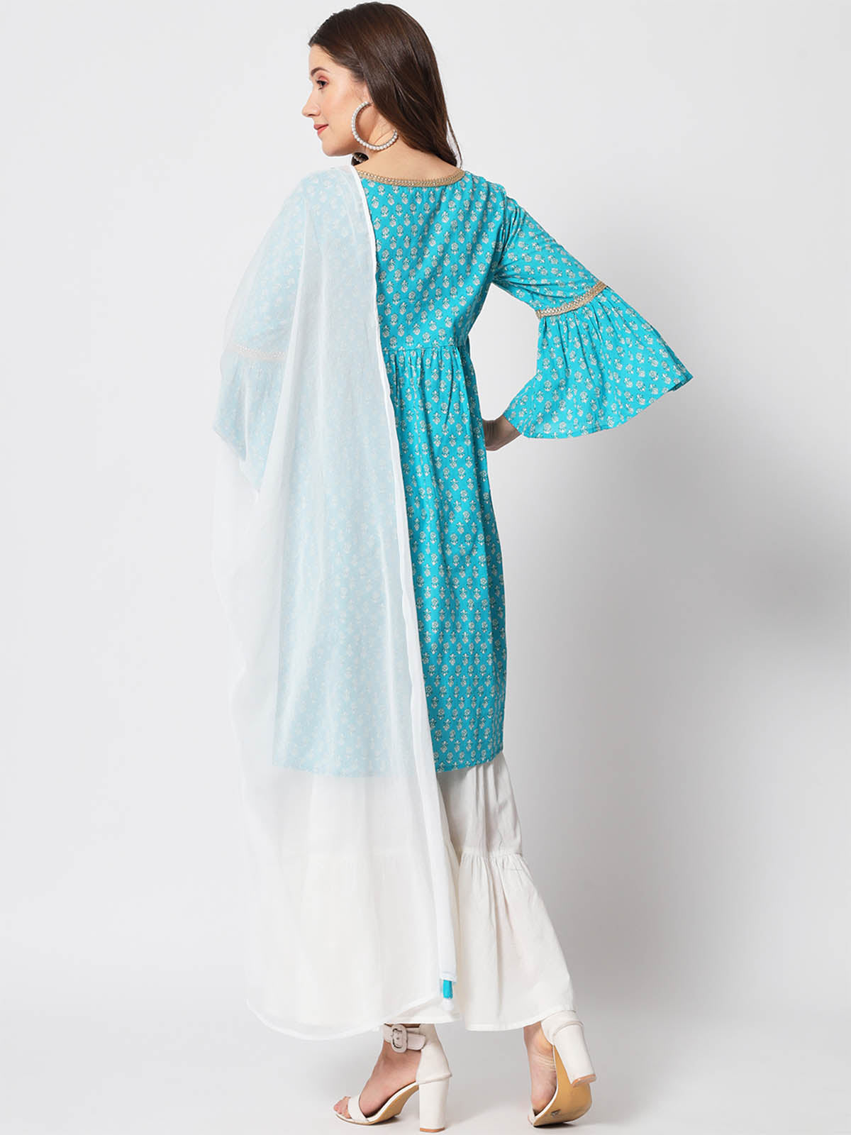 Rajwada - Pretty Blue Cotton Printed Stitched Kurta Set