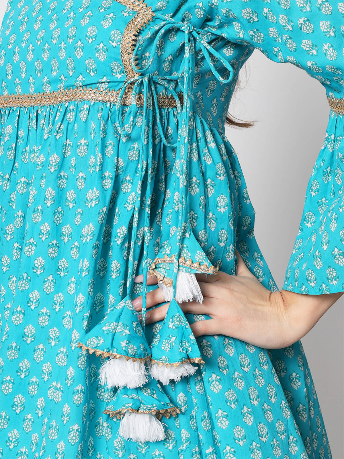 Rajwada - Pretty Blue Cotton Printed Stitched Kurta Set