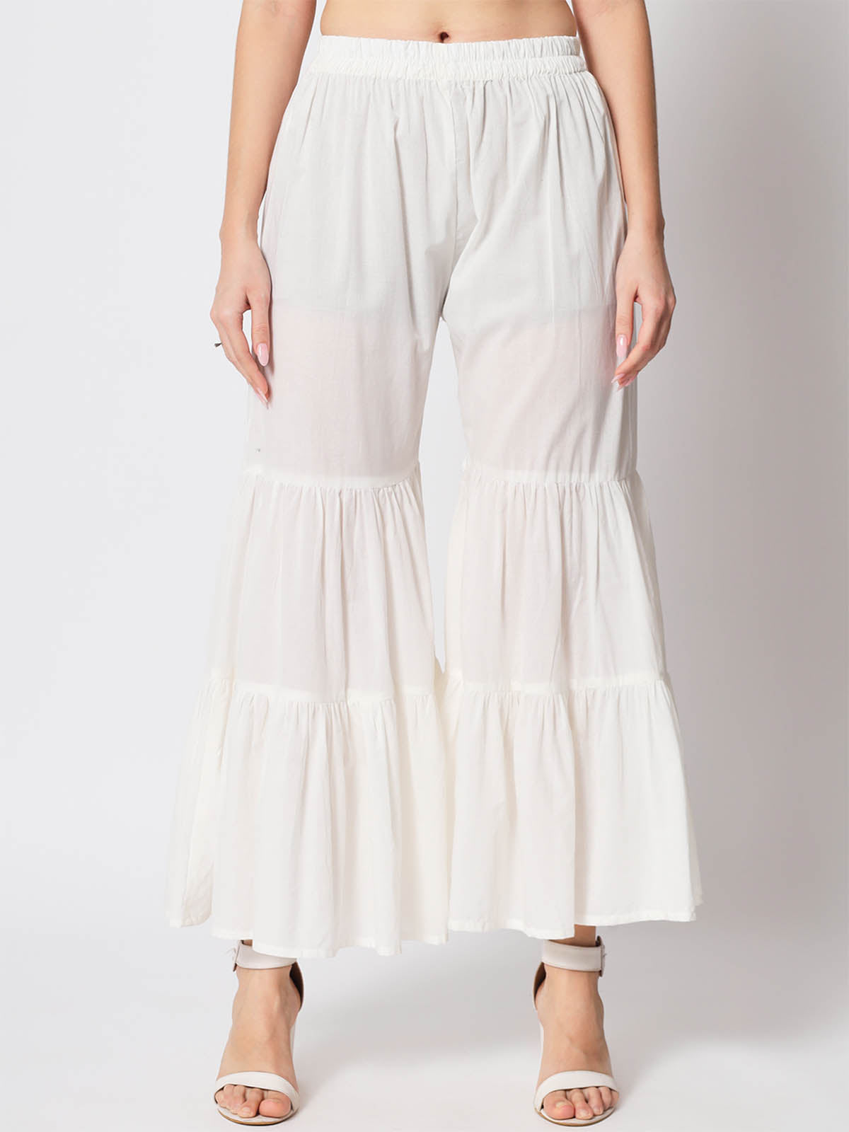  Rajwada - White Cotton Stitched Sharara