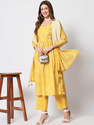 Rajwada - Beautiful Yellow Cotton Printed Stitched Kurta Set