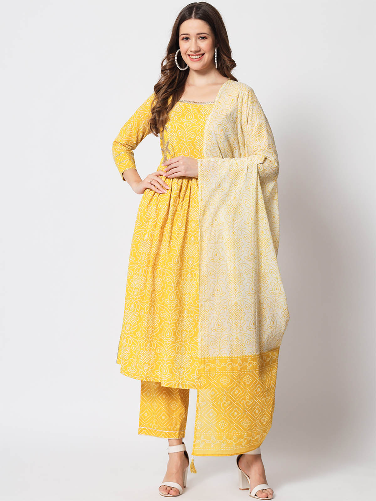 Rajwada - Beautiful Yellow Cotton Printed Stitched Kurta Set