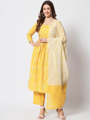 Rajwada - Beautiful Yellow Cotton Printed Stitched Kurta Set