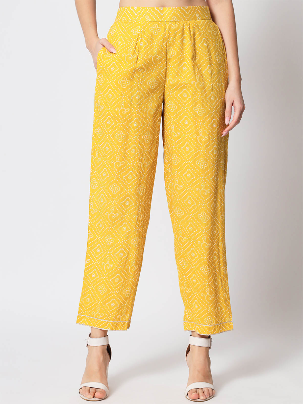Rajwada - Beautiful Yellow Cotton Printed Stitched Pant