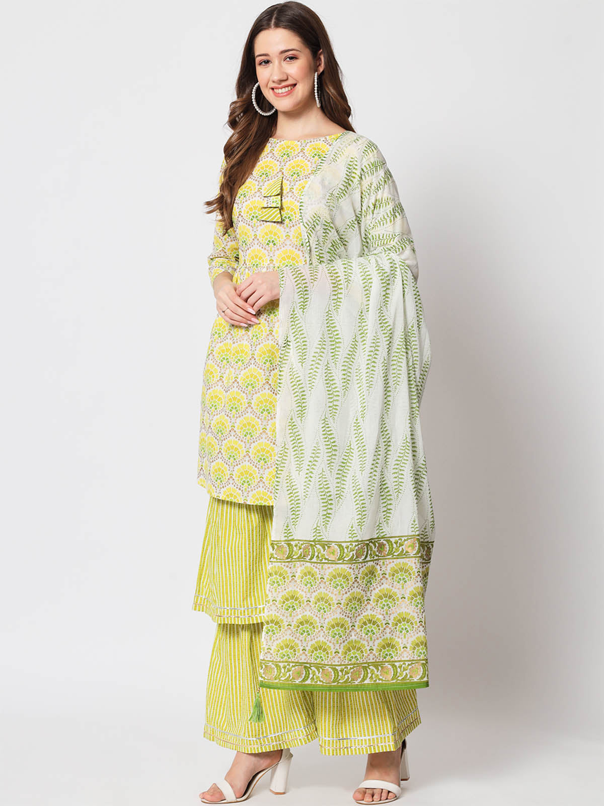 Rajwada - Stylish Lime Green Cotton Printed Stitched Kurta Set