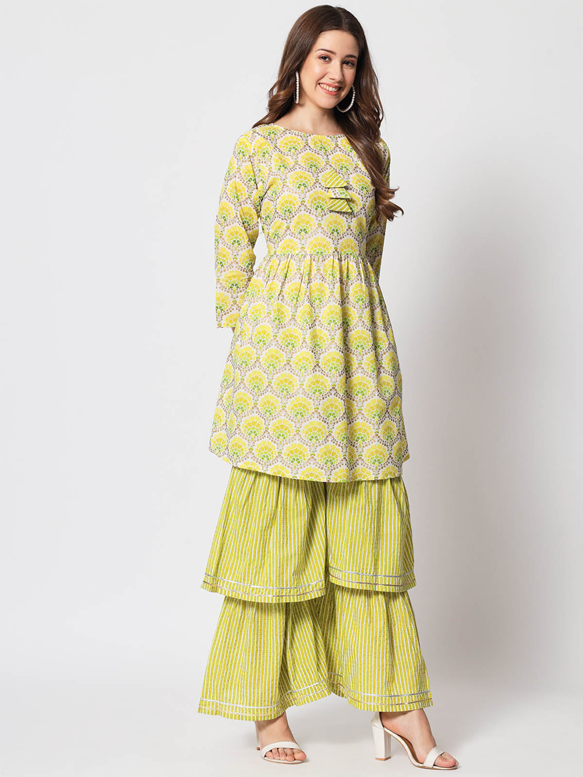 Rajwada - Stylish Lime Green Cotton Printed Stitched Kurta Set