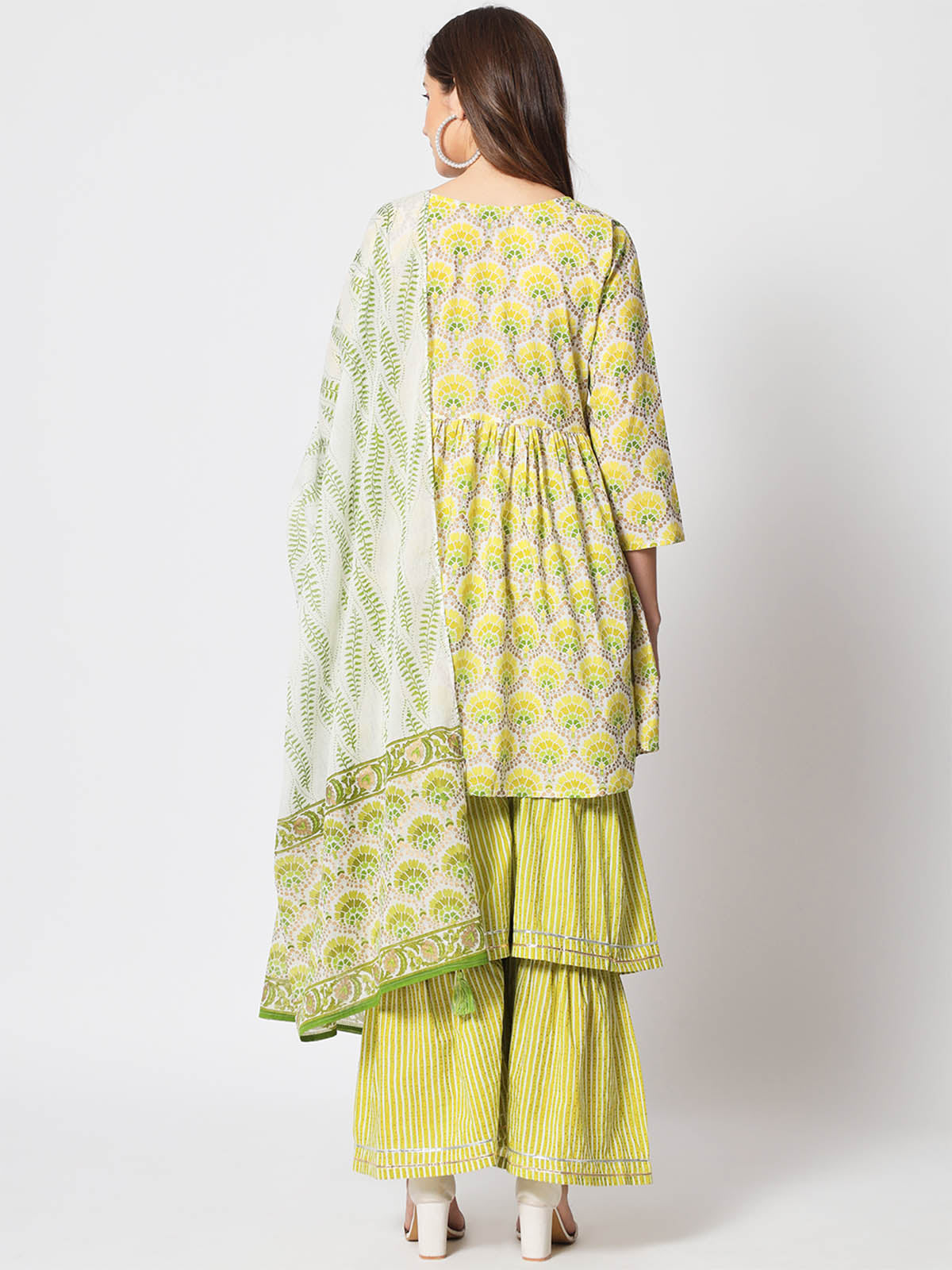 Rajwada - Stylish Lime Green Cotton Printed Stitched Kurta Set