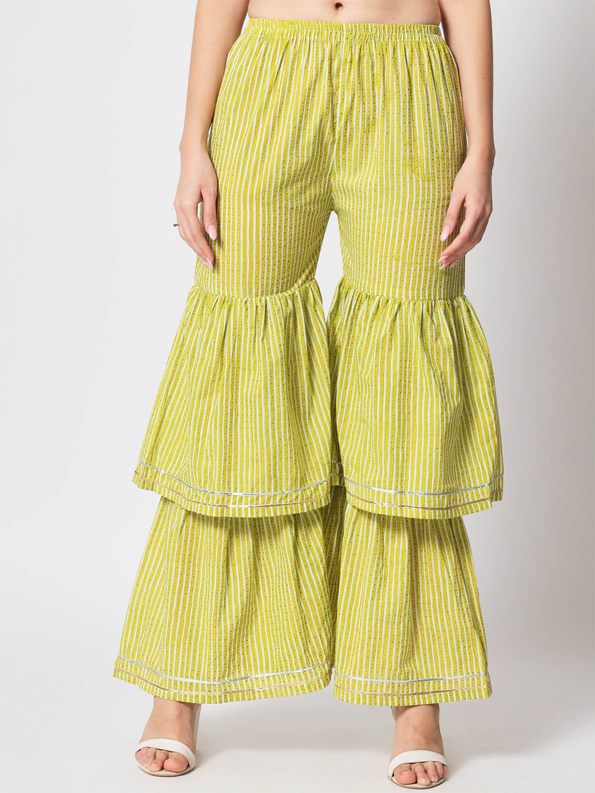 Rajwada - Stylish Lime Green Cotton Printed Stitched Sharara