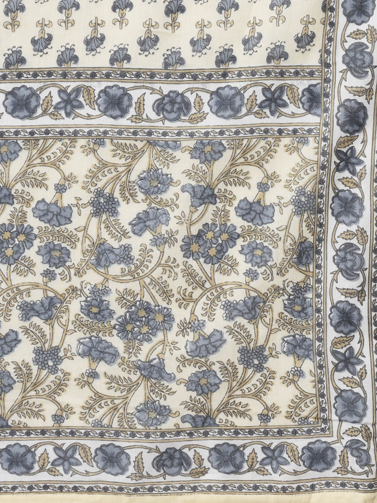 Rajwada - Classic Beige And Blue Cotton Printed Stitched Kurta Set