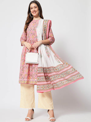 Rajwada - Designer Pink Cotton Printed Stitched Kurta Set
