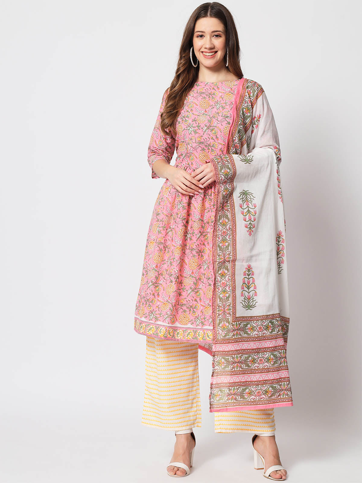 Rajwada - Designer Pink Cotton Printed Stitched Kurta Set