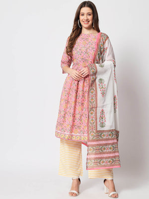 Rajwada - Designer Pink Cotton Printed Stitched Kurta Set