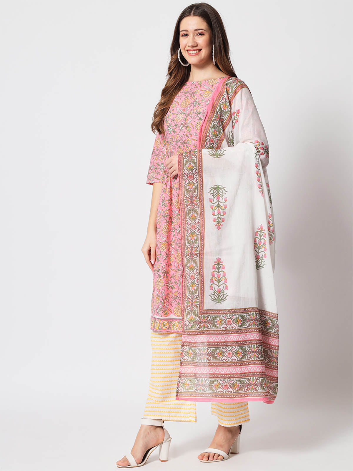 Rajwada - Designer Pink Cotton Printed Stitched Kurta Set