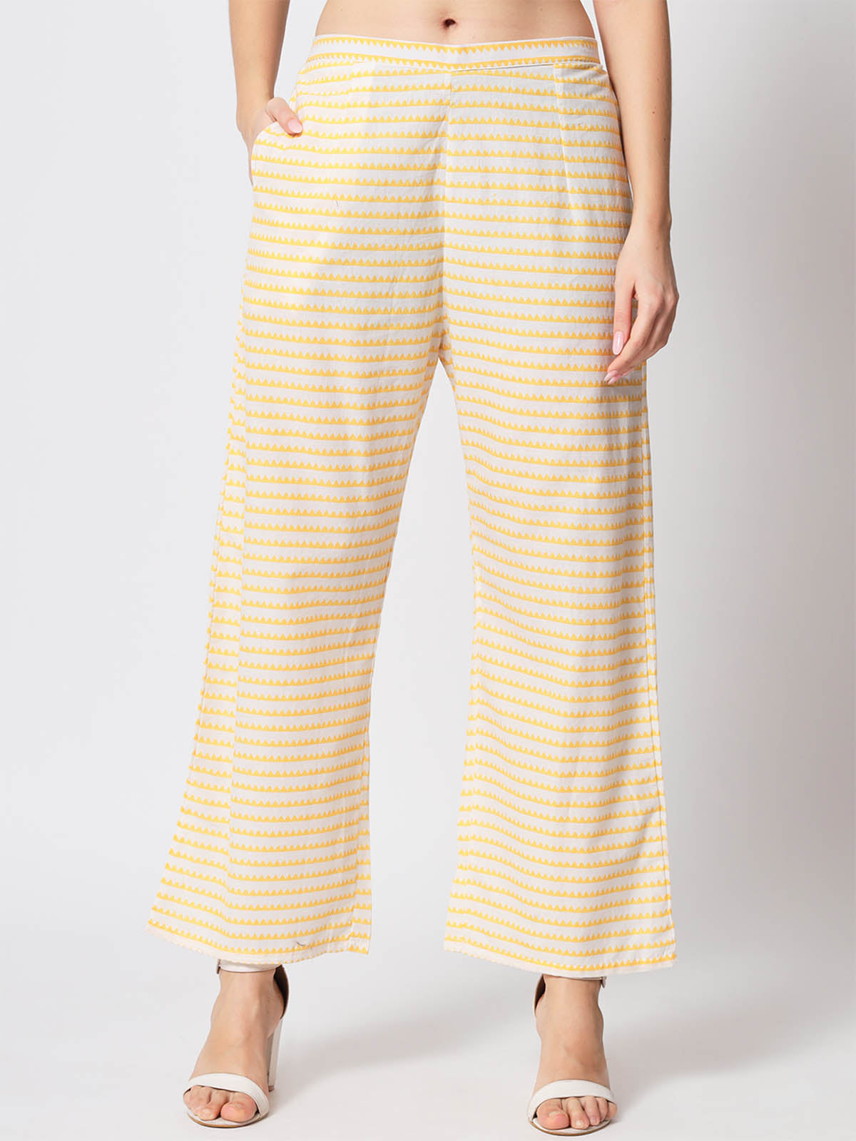Rajwada - Designer Yellow Cotton Printed Stitched Pant