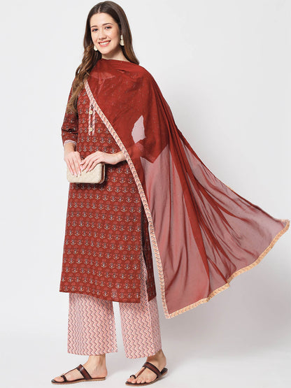 Rajwada - Stunning Maroon Cotton Printed Stitched Kurta Set