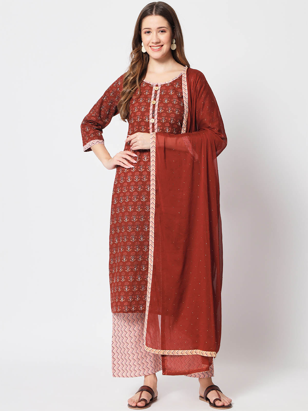Rajwada - Stunning Maroon Cotton Printed Stitched Kurta Set