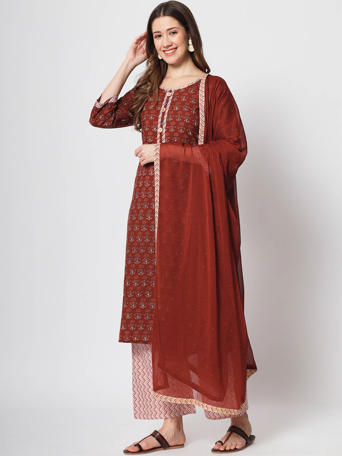Rajwada - Stunning Maroon Cotton Printed Stitched Kurta Set