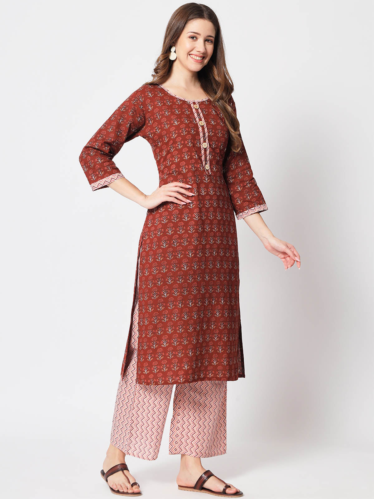Rajwada - Stunning Maroon Cotton Printed Stitched Kurta Set
