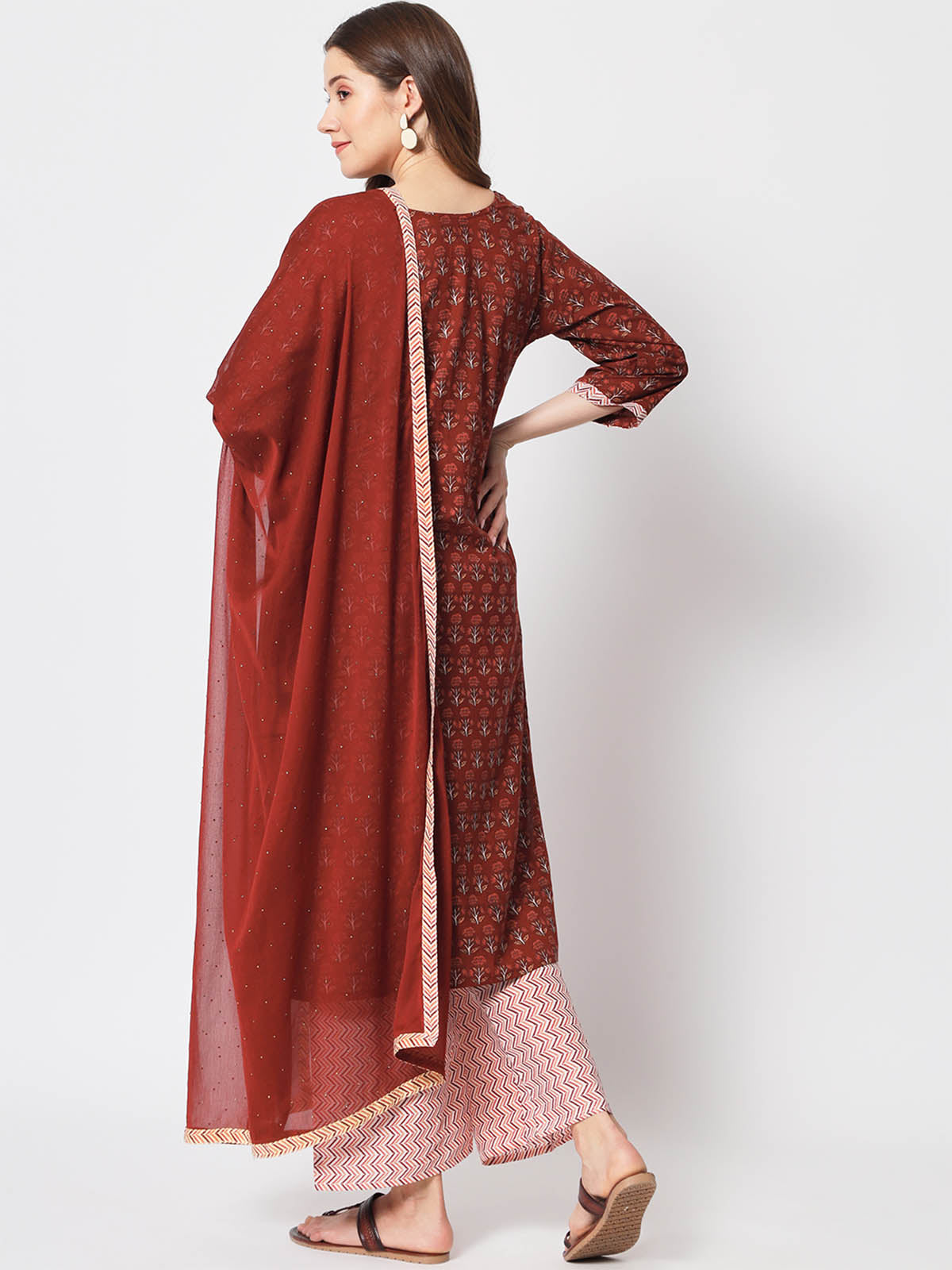 Rajwada - Stunning Maroon Cotton Printed Stitched Kurta Set