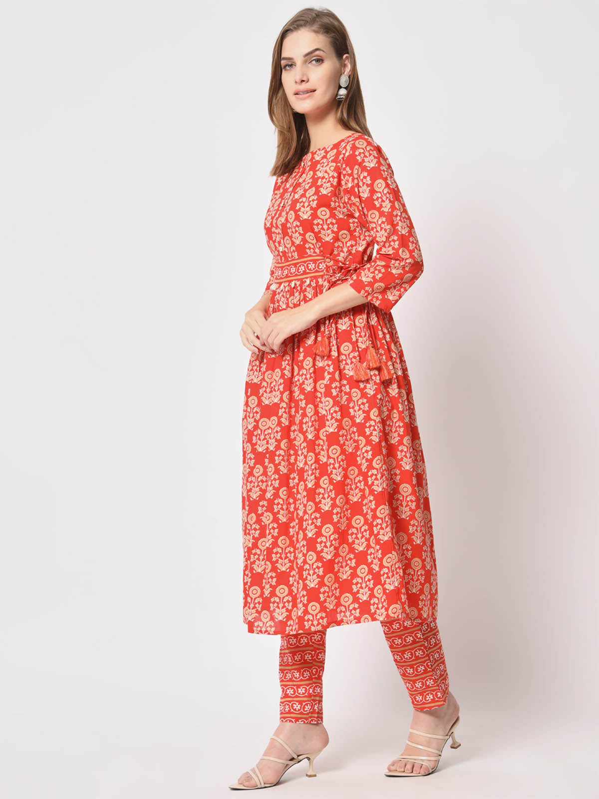 Rajwada - Attractive Orange Cotton Printed Stitched Kurta Set