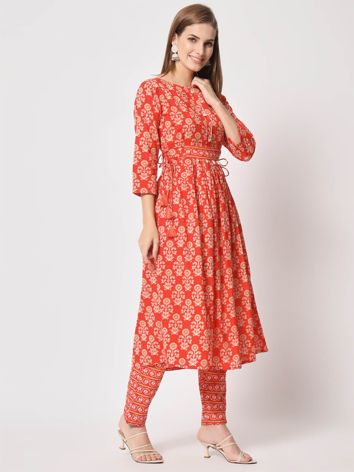 Rajwada - Attractive Orange Cotton Printed Stitched Kurta Set