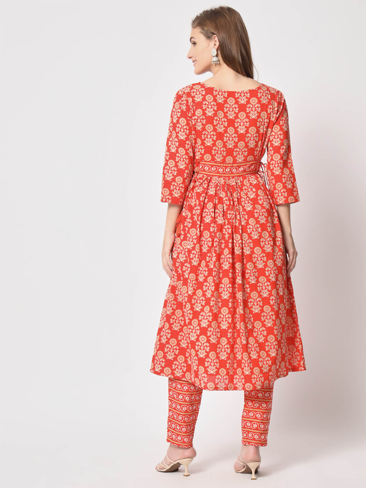 Rajwada - Attractive Orange Cotton Printed Stitched Kurta Set