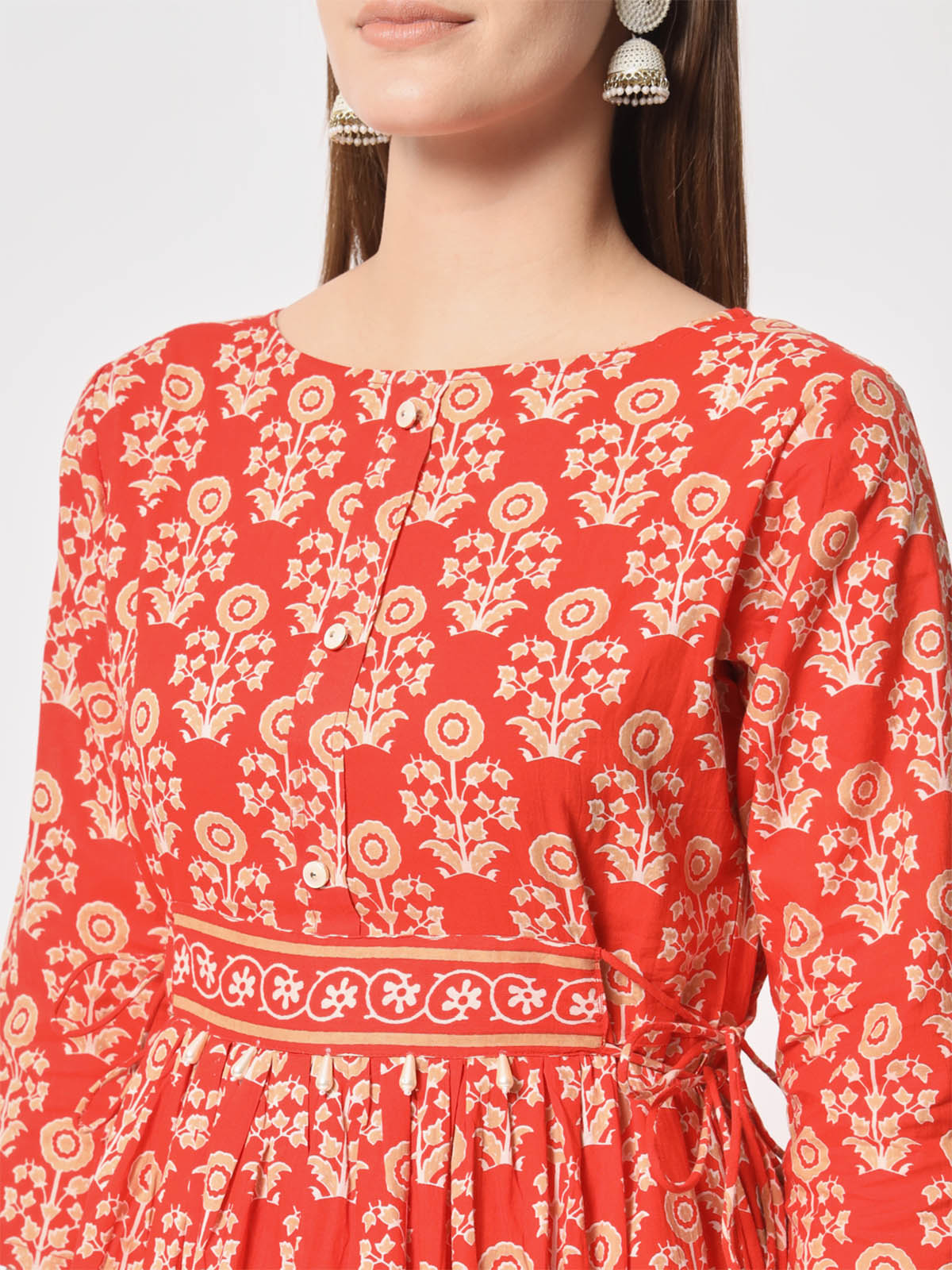 Rajwada - Attractive Orange Cotton Printed Stitched Kurta Set