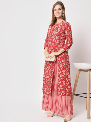  Rajwada - Pretty Red Cotton Printed Stitched Kurta Set