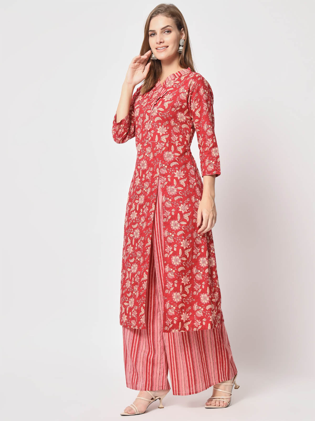  Rajwada - Pretty Red Cotton Printed Stitched Kurta Set