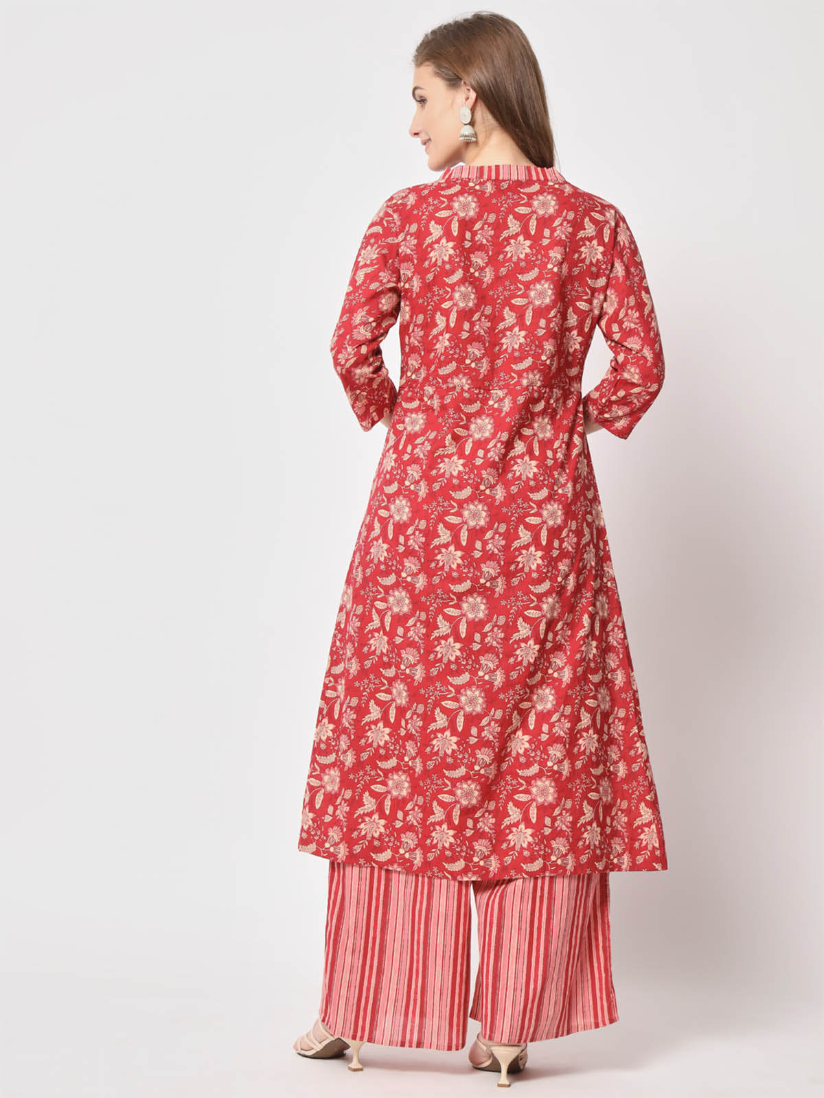  Rajwada - Pretty Red Cotton Printed Stitched Kurta Set