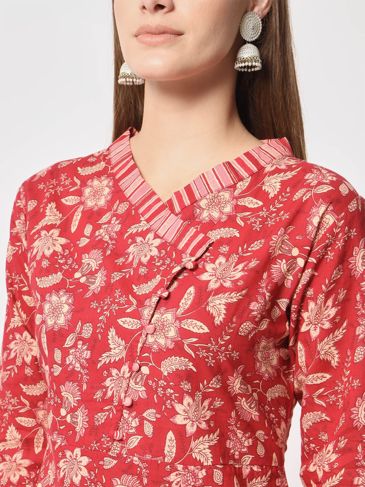  Rajwada - Pretty Red Cotton Printed Stitched Kurta Set