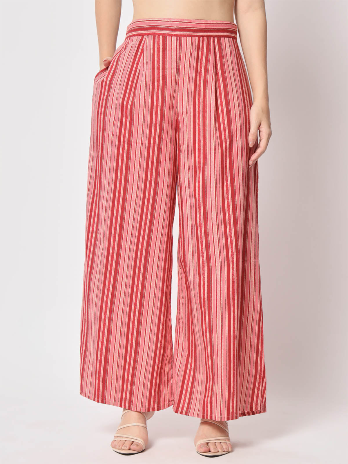 Rajwada - Pretty Red Cotton Printed Stitched Pant