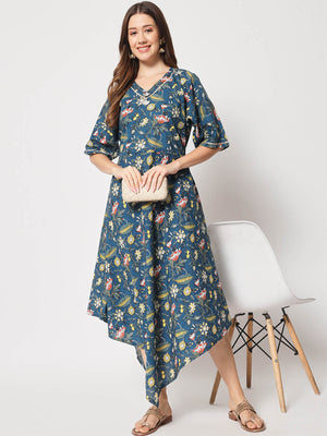  Rajwada - Pretty Blue Cotton Printed Stitched Kurta