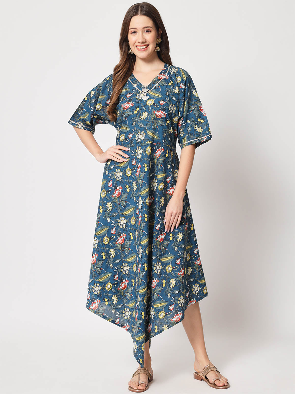  Rajwada - Pretty Blue Cotton Printed Stitched Kurta