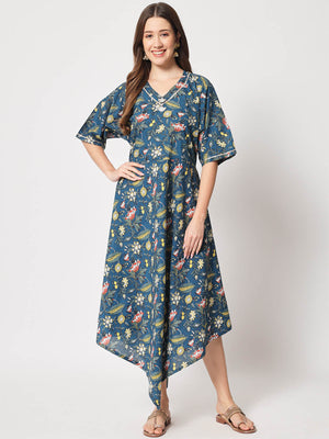  Rajwada - Pretty Blue Cotton Printed Stitched Kurta