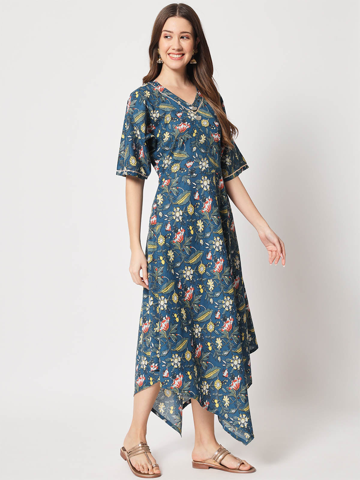  Rajwada - Pretty Blue Cotton Printed Stitched Kurta