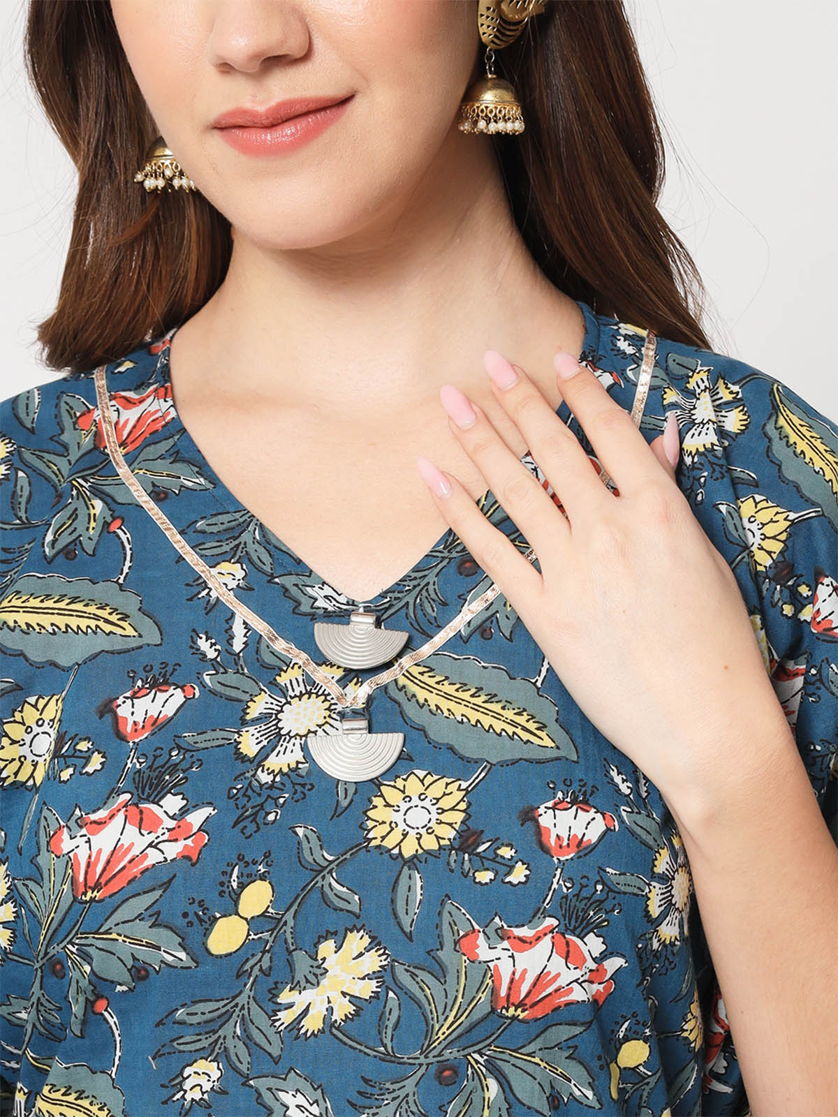  Rajwada - Pretty Blue Cotton Printed Stitched Kurta