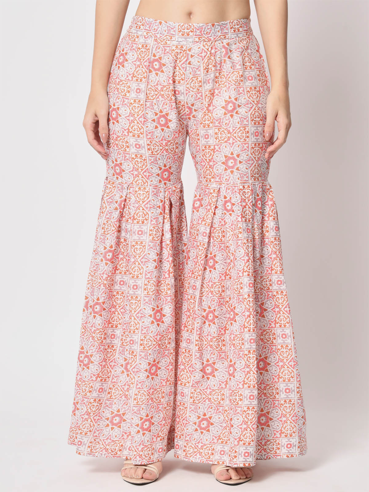  Rajwada - Beautiful Pink Cotton Printed Stitched Sharara Pant