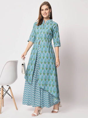 Rajwada - Beautiful Blue Cotton Printed Stitched Kurta Set