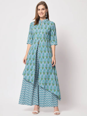  Rajwada - Beautiful Blue Cotton Printed Stitched Kurta Set