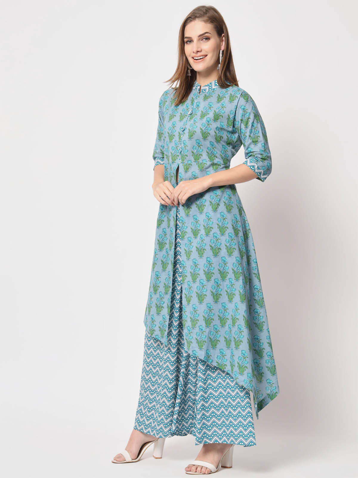 Rajwada - Beautiful Blue Cotton Printed Stitched Kurta Set