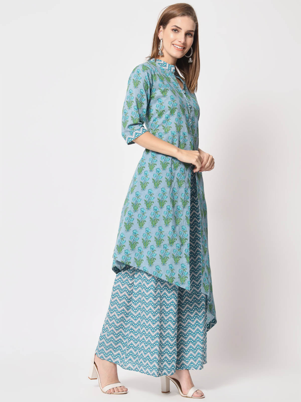  Rajwada - Beautiful Blue Cotton Printed Stitched Kurta Set