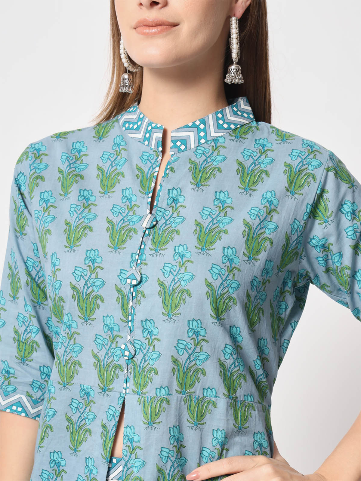  Rajwada - Beautiful Blue Cotton Printed Stitched Kurta Set