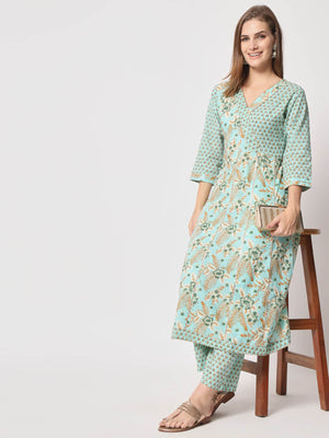  Rajwada - Stylish Blue Cotton Printed Stitched Kurta Set