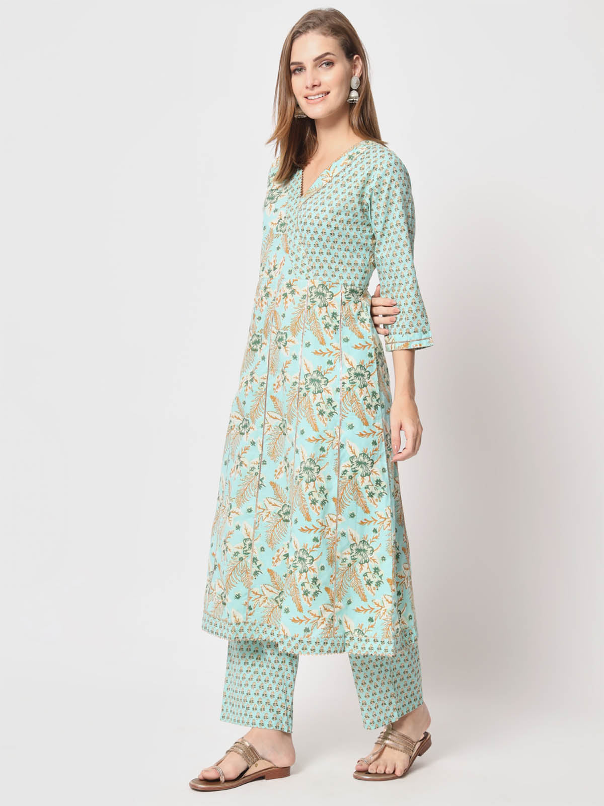  Rajwada - Stylish Blue Cotton Printed Stitched Kurta Set